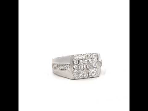 925 Sterling Silver Mens Round Baguette Cubic-Zirconia Square Head Fashion Ring