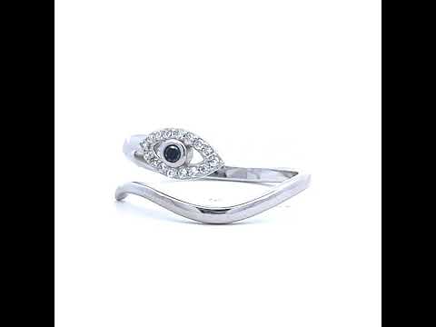 925 Sterling Silver Womens Black White Cubic-Zirconia Evil Eye Good Luck Ring Size 7