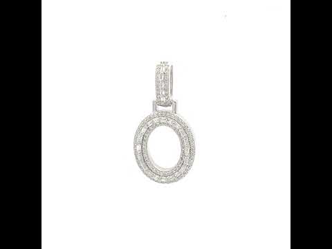 925 Sterling Silver Unisex Round Baguette Cubic Zirconia Initial Letter O Charm Pendant