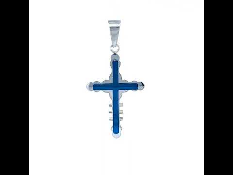 Stainless Steel Blue-tone Mens Cross Religious Charm Pendant