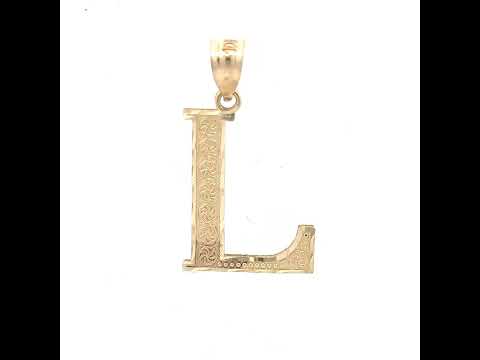 10K Yellow Gold Unisex Diamond-Cut Letter L Initial Charm Pendant