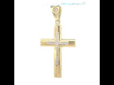 10K Two-Tone Gold Mens Religious Cross Pendant