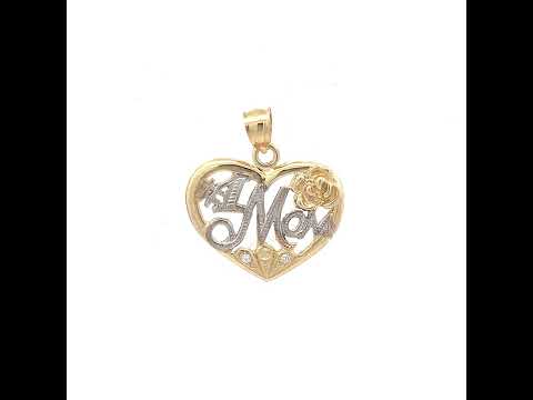 10K Two-Tone Gold Womens Textured #1 Mom Heart Charm Pendant