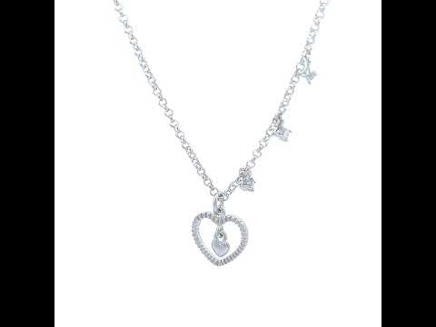 925 Sterling Silver Womens Cubic-Zirconia Love Heart Charm Necklace Size 16 Inches