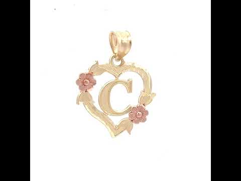 10K Two-Tone Gold Womens Heart Flower Initial Letter C Charm Pendant