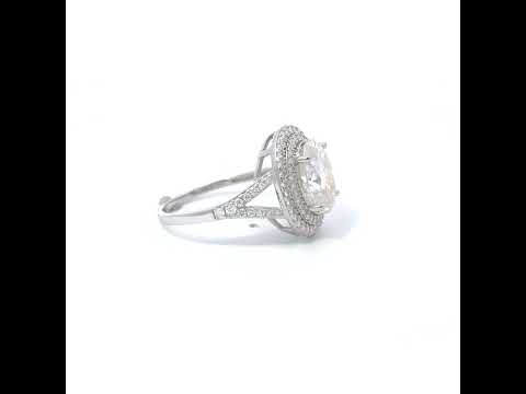 925 Sterling Silver Womens Oval Round Moissanite Halo Engagement Ring Size 9