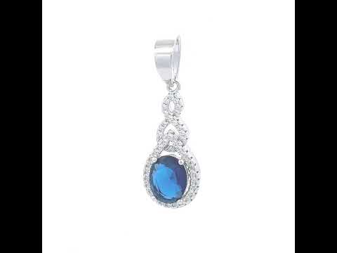 925 Sterling Silver Womens Blue White Cubic-Zirconia Tear Drop Charm Pendant