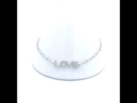 925 Sterling Silver Womens Cubic-Zirconia LOVE Charm Bracelet Size 7 + 1 Inches