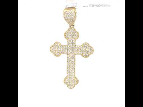 10K Yellow Gold Mens Cubic-Zirconia Cross Religious Charm Pendant