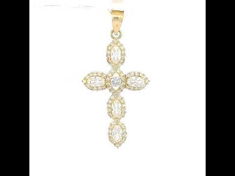 10K Yellow Gold Mens Cubic Zirconia Cross Religious Charm Pendant