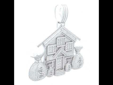 925 Sterling Silver Mens Baguette Round Moissanite Money Bags Trap House Currency Pendant
