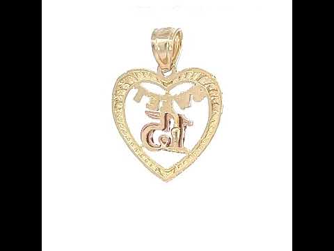 10K Two-Tone Gold Womens Textured Sweet 15 Anos Quinceanera Heart Charm Pendant