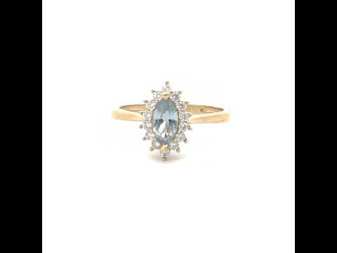 10K Yellow Gold Womens Round Marquise White Aquamarine Cubic-Zirconia Fashion Ring