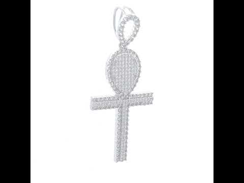 925 Sterling Silver Unisex CZ Ankh Cross Religious Charm Pendant