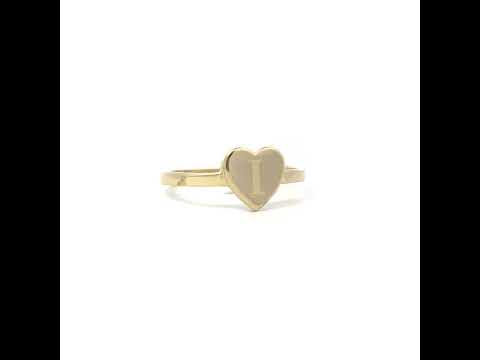 10K Yellow Gold Womens Heart Initial Alphabet I Ring