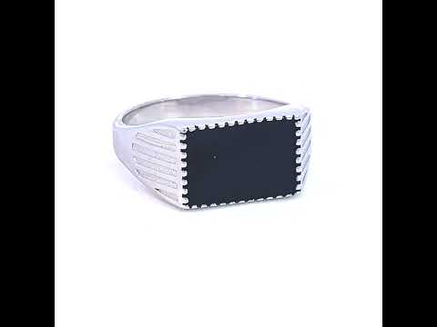 925 Sterling Silver Mens Black Enameled Fashion Ring Size 9