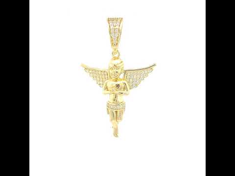 925 Sterling Silver Yellow-tone Unisex 0.73ct Moissanite Angel Charm Pendant