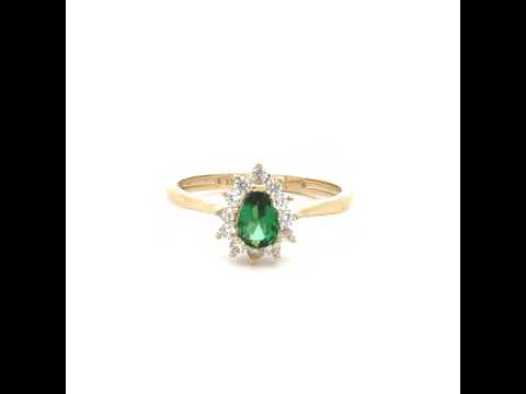 10K Yellow Gold Womens Round Pear White Green Cubic-Zirconia Fashion Ring