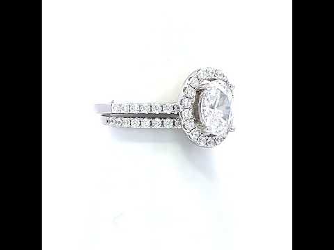 925 Sterling Silver Womens Round Oval 0.74ct, 1.50ct Moissanite Oval Wedding/Engagement Duo Ring Set Ring Size 7