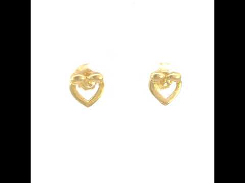 10K Yellow Gold Womens Bow Heart Stud Earrings