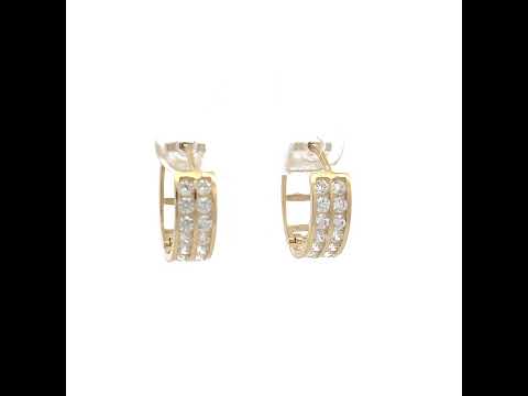 10K Yellow Gold Womens CZ Cubic Zirconia Double Row Hoop Earrings