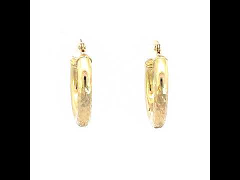 10K Yellow Gold Womens Round Tube Diamond-cut Patterned Fancy Hoop Earrings 3mm-19