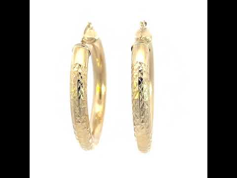 10K Yellow Gold Womens Round Tube Diamond-cut Patterned Fancy Hoop Earrings 5mm-38