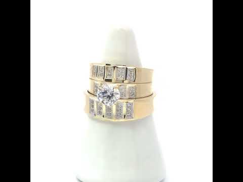 10K Two-Tone Gold Womens Cubic Zirconia Dc Trio Ring Set