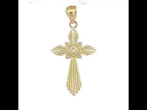 10K Yellow Gold Textured Womens Cross Religious Charm Pendant