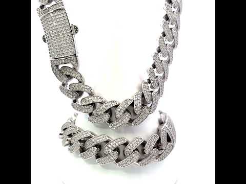 925 Sterling Silver Unisex 16.00ct Moissanite Miami Cuban Chain Necklace 15mm 22 Inches