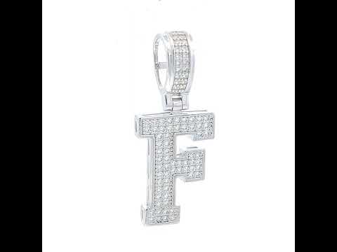 925 Sterling Silver Unisex Cubic-Zirconia Initial Letter F Charm Pendant