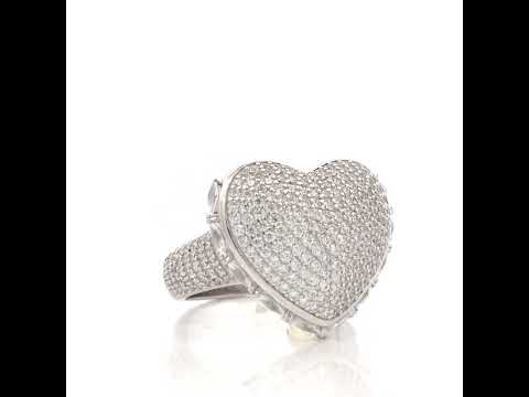 925 Sterling Silver Womens Round Baguette Cubic-Zirconia Cluster Heart Ring Size 11
