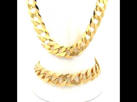 925 Silver Solid Super Flat Cuban Chain Yellow 10.5mm-26