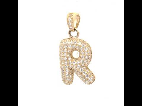 10K Yellow Gold Unisex Cubic Zirconia Bubble Initial Letter R Charm Pendant
