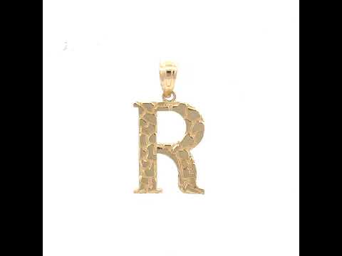10K Yellow Gold Unisex Nugget Initial R Charm Pendant