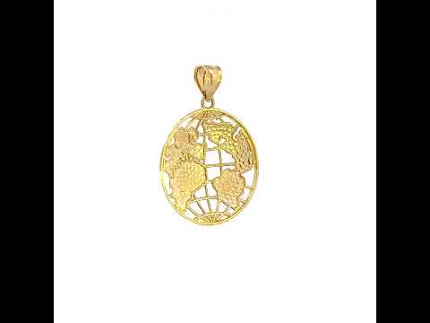 10K Yellow Gold Mens World Map Charm Pendant