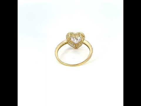 10K Yellow Gold Womens Heart Round Cubic-Zirconia Heart Engagement Ring