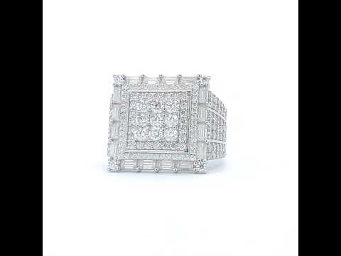 925 Sterling Silver Mens 1.57ct Baguette 2.16ct Round Moissanite Square Head Fashion Ring Size 8