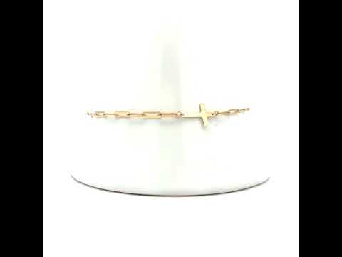 10K Yellow Gold Womens Cubic-Zirconia Cross Charms Chain Bracelet Size 7 + 1 Inches