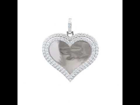 925 Sterling Silver Women Cubic-Zirconia Heart Photo Frame Charm Pendant