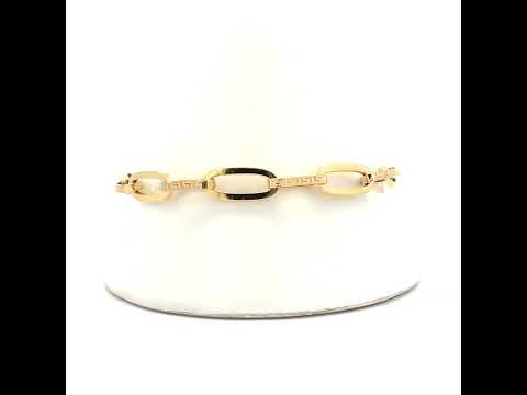 10K Yellow Gold Unisex Greek Key Paperclip Link Bracelet Size 8 Inches