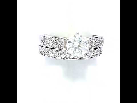 925 Sterling Silver Womens 1.72ct Moissanite Duo Ring Bridal Set Ring