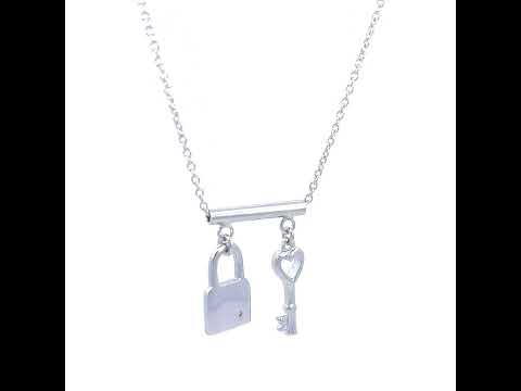 925 Sterling Silver Womens Lock & Key Charm Necklace Size 16 Inches