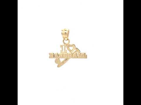 10K Yellow Gold Mens Heart I Love Baseball Sports Charm Pendant