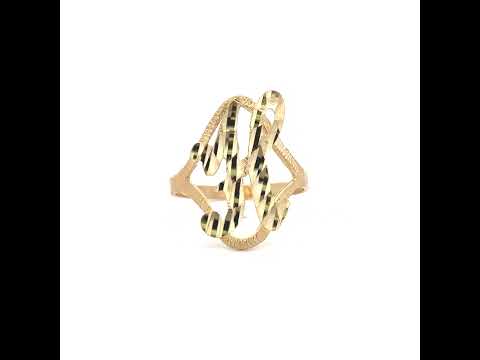 10K Yellow Gold Womens Diamond-Cut Textured Initial Letter H Band Ring