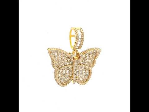 925 Sterling Silver Yellow-tone Womens Round Baguette Cubic-Zirconia Butterfly Fashion Pendant