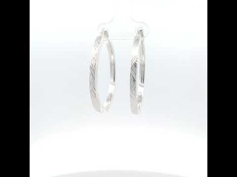 925 Sterling Silver Womens Diamond-Cut Patterned Square Tube Hoop Earrings