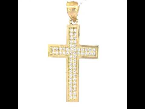 10K Yellow Gold Unisex Cubic-Zirconia Latin Cross Religious Charm Pendant