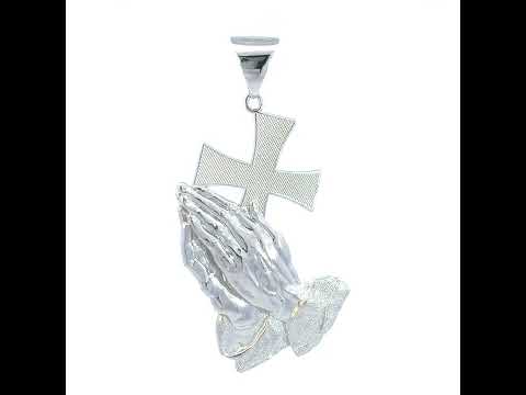 925 Sterling Silver Mens Praying Hands Cross Symbol Religious Charm Pendant