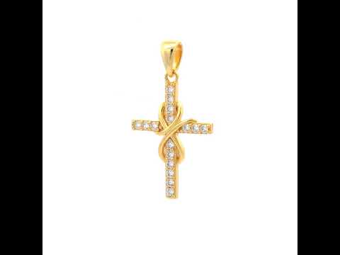 925 Sterling Silver Yellow-tone Unisex Round Cubic-Zirconia Infinity Cross Religious Charm Pendant
